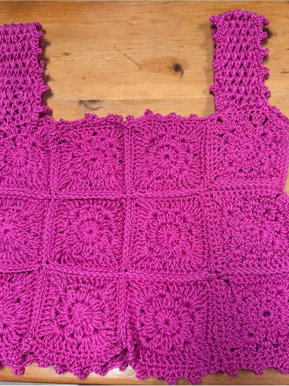 Women’s Crochet Square-Panel Crop Top in Bright Magenta